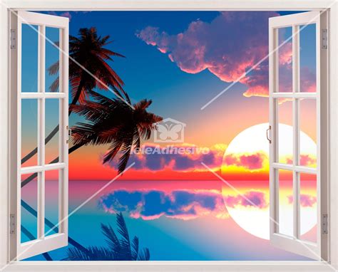 Vinyl 3D window Hawaiian Sunset | MuralDecal.com