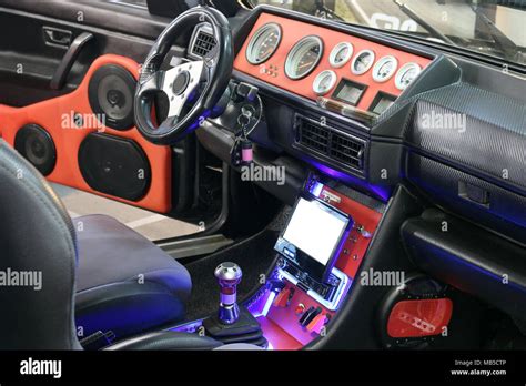 custom car interior with audio system and lcd display Stock Photo - Alamy