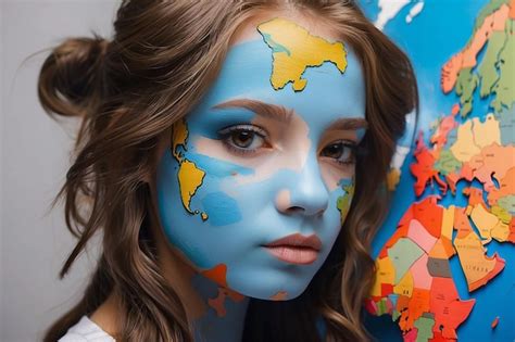 Premium Photo | Girl with world map painted on her face