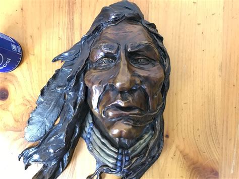 Signed Bronze Wall-Mounted Bust Of Native American 10'W X 14'H X 4.5'D