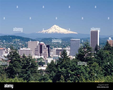 Mount hood portland city oregon skyline mountain mountains hi-res stock ...