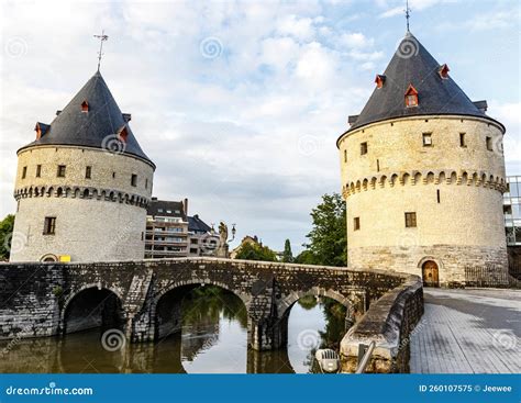 The Broel Towers in Kortrijk or Courtrai, Flanders, Belgium Stock Image - Image of defense ...