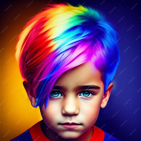 Premium AI Image | A child with a rainbow haircut and the word rainbow ...