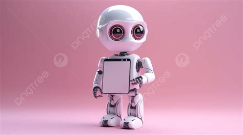 Adorable Ai Robot With Blank Mobile Screen In 3d Rendering Background, 3d Robot, Robot Mascot ...