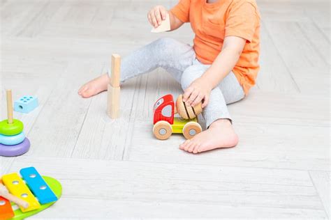 Kids Play with Wooden Toys Car. Life Style. Education Concept Stock ...