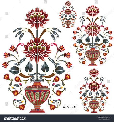 Print Mughal Flower Motif Bunch Stock Vector (Royalty Free) 1390656770 ...