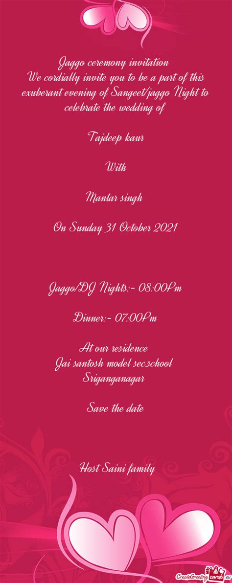 Jaggo ceremony invitation - Free cards