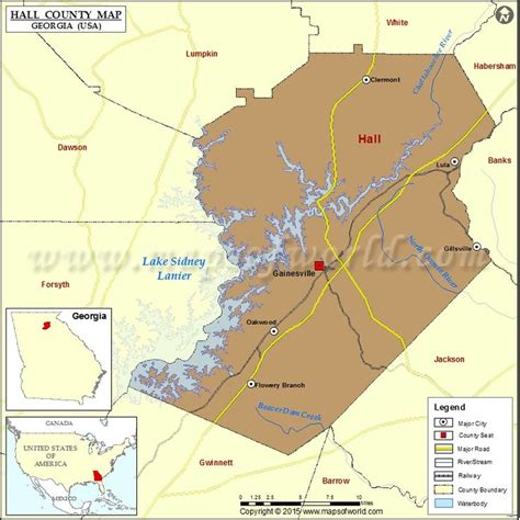 Hall County Map, Map of Hall County Georgia | County map, Map, Usa map