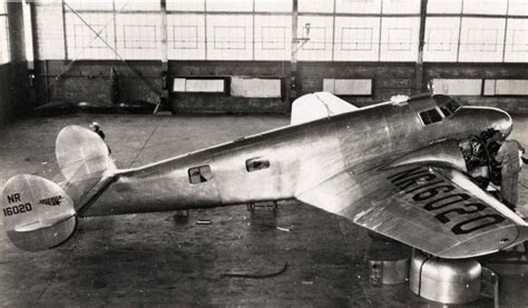 Amelia Earhart's Lockheed Electra plane in a Wheeler Field hangar being tuned for her attempted ...