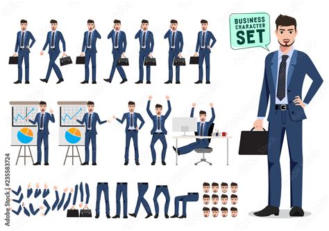 Male business character vector set. Business man cartoon character creation set holding ...