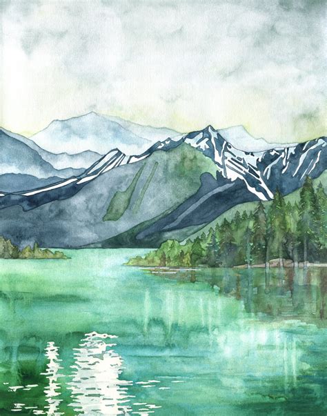 Mountain Lake Painting Print of Mountain Landscape Forest | Etsy