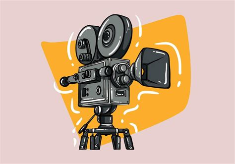 Cinema movie camera side view template in cartoon and vintage style isolated illustration ...