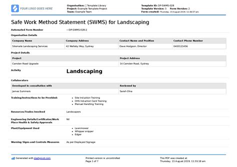 Landscaping Safe Work Method Statement (Free landscaping SWMS)