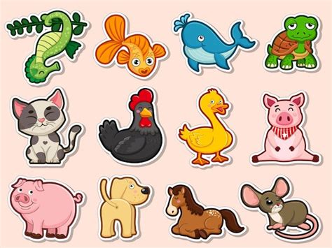 Premium Vector | Animal stickers for kids. Collection cute Animal cartoon flat style. Vector ...