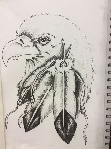 Native American style eagle with feathers and beads. Pencil drawing ...