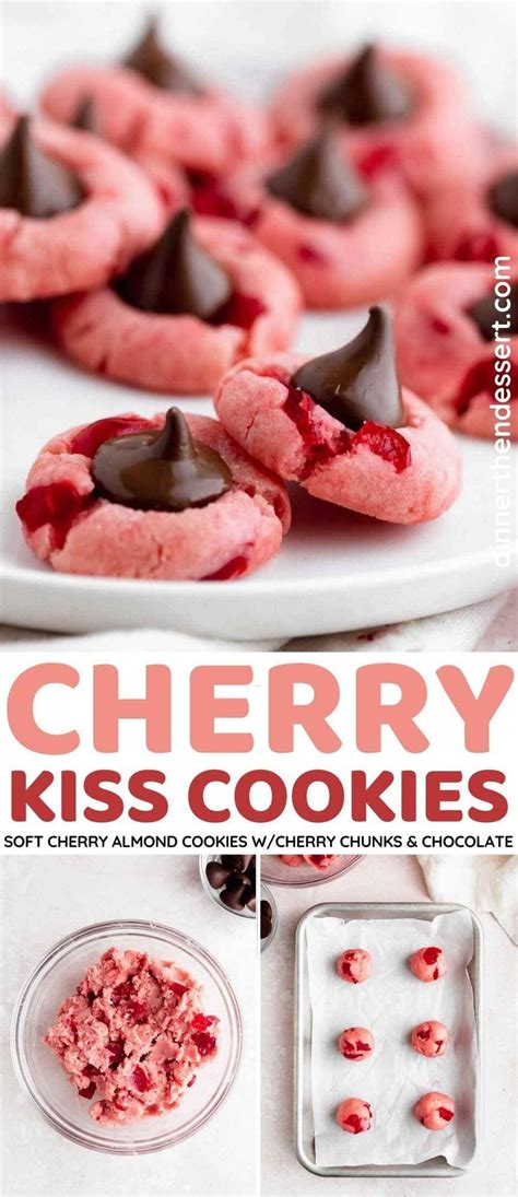 Cherry Kiss Cookies are sweet, soft cherry almond cookies with cherry chunks and a chocolate ...