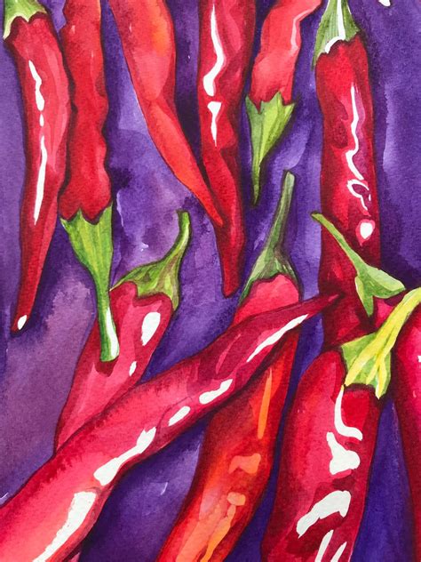 Red Chili Pepper Watercolor Original Painting Food Art - Etsy