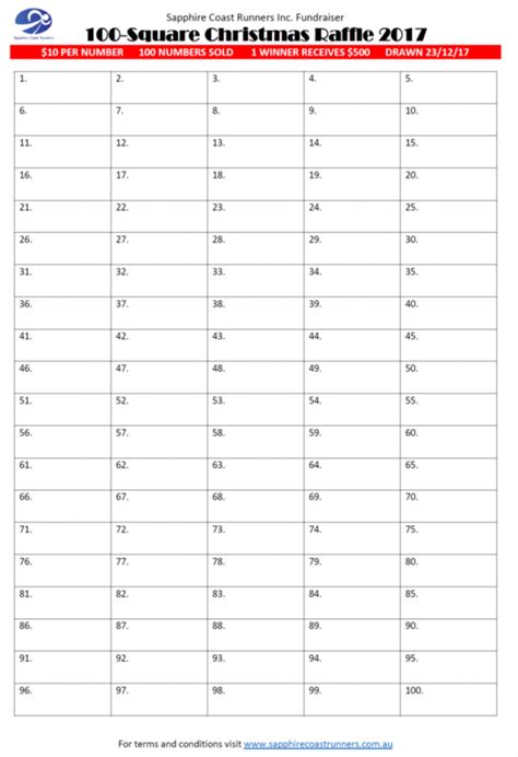 100-Square Christmas Raffle 2017 | Sapphire Coast Runners Inc.