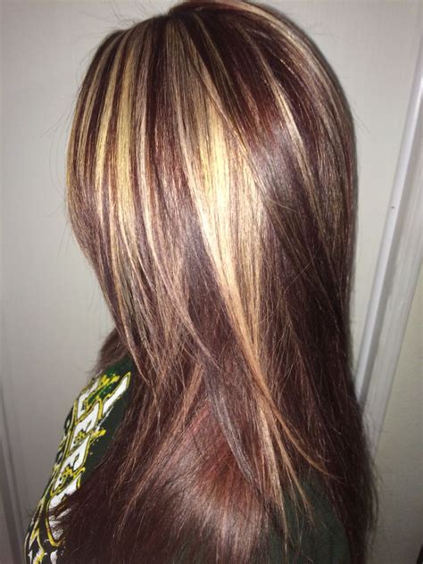 Maroon color with blonde highlights | Blonde hair images, Hair styles, Blonde highlights