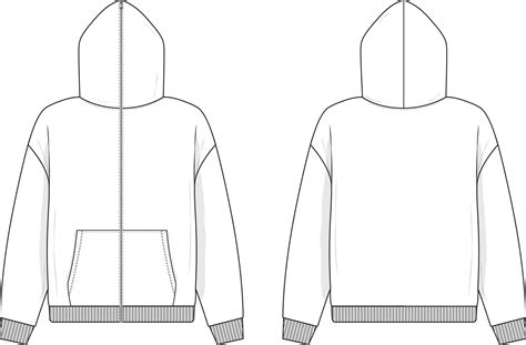 sudadera con capucha y cremallera completa plantilla de maqueta de ilustración de dibujo técnico ...