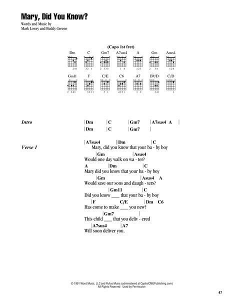 Mary, Did You Know? by Mark Lowry Sheet Music for Guitar Chords/Lyrics ...