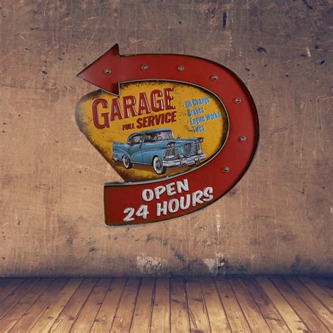 Retro Garage Full Service LED Metal Sign Open 24 Hours Neon Signs For ...