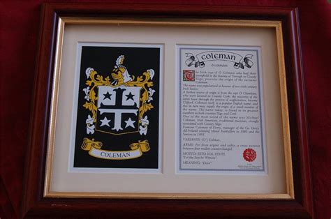 COLEMAN Family Coat of Arms Crest + History - Available Mounted or ...