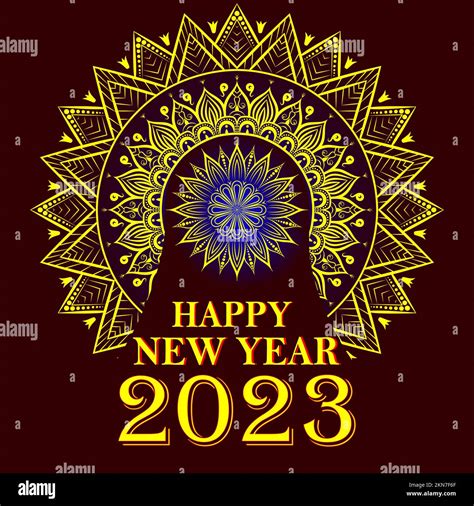 Happy new year 2023 card or poster with mandala art isolated on a red ...