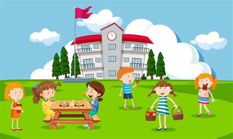 Children playing at school playground 296735 Vector Art at Vecteezy