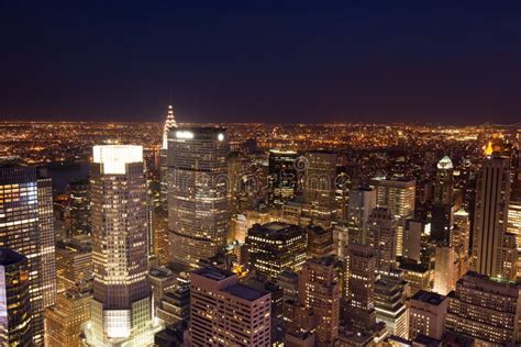 Aerial Night View of Manhattan Skyline - New York - USA Editorial Stock ...