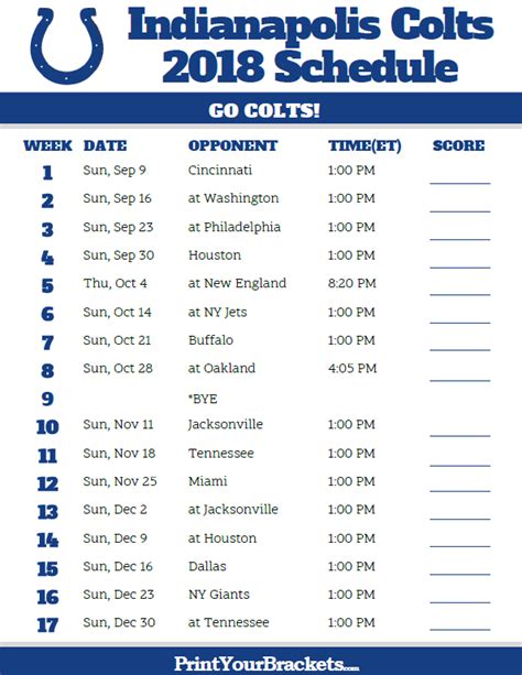 Colts Regular Season Schedule