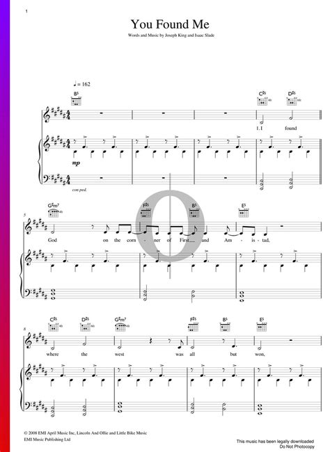 You Found Me Sheet Music (Piano, Voice, Guitar) - OKTAV