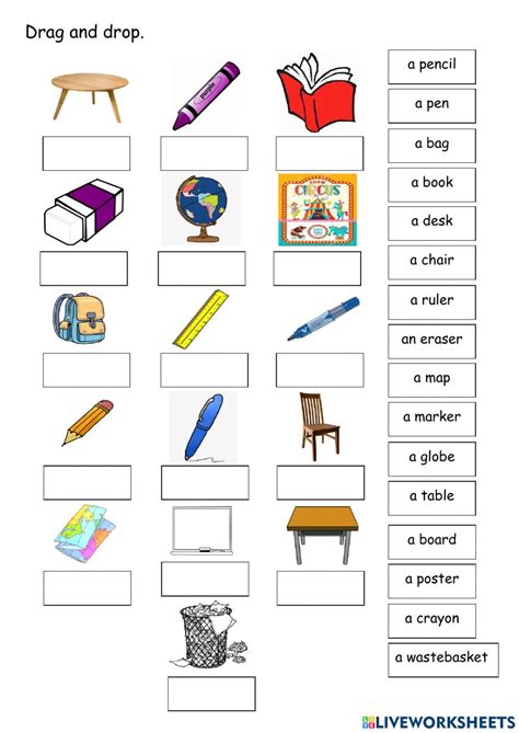 School Things worksheet for Grade-1 | Quizalize