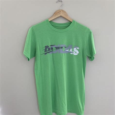 Adidas T-shirt - Printed logo - Green and grey... - Depop