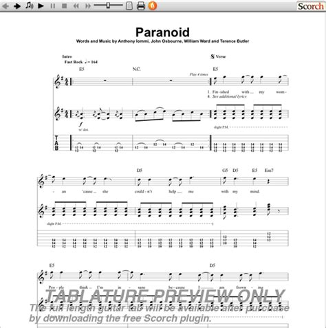 Black Sabbath Paranoid Guitar Tab : Free Guitar Tab