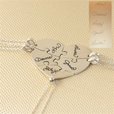 Custom 5 Pieces Heart Puzzle Necklace with Signature Engraved Pendent ...