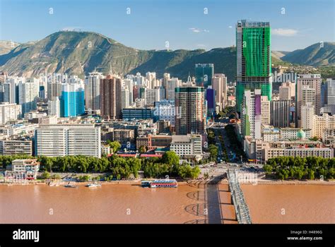 Panoramic view of the downtown of Lanzhou (China Stock Photo - Alamy