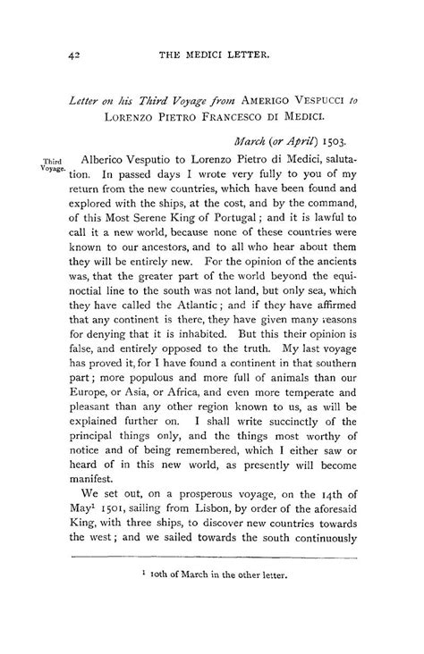 LETTER OF AMERIGO VESPUCCI TO LORENZO PIETRO F. DI MEDICI - Letters of ...