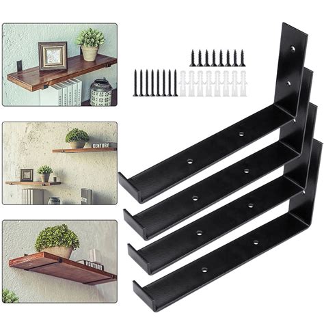 4 Pack Wall Shelf Brackets Black 110lbs Heavy-duty Hook Shelf Wall Brackets, Metal Shelf Support ...