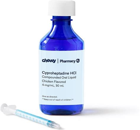 CYPROHEPTADINE HCL COMPOUNDED Oral Liquid Chicken Flavored for Dogs, Cats & Horses, 4-mg/mL, 30 ...