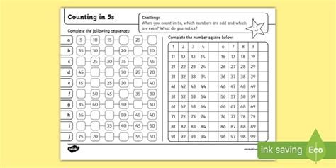 Counting in 5s Worksheet | Counting by 5's Worksheets to 100