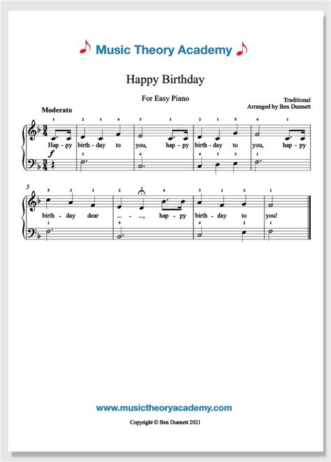 Piano Notes In Numbers For Happy Birthday