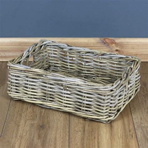 Rectangular Grey & Buff Rattan Storage Basket - The Basket Company