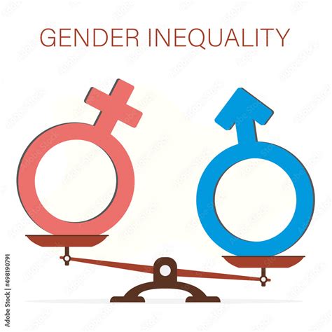 Gender inequality and discrimination. Symbols on scales. Gender icons in unbalance. Colorful ...