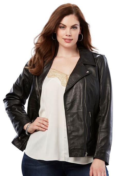 Roaman's - Roaman's Women's Plus Size Leather Moto Jacket - Walmart.com ...