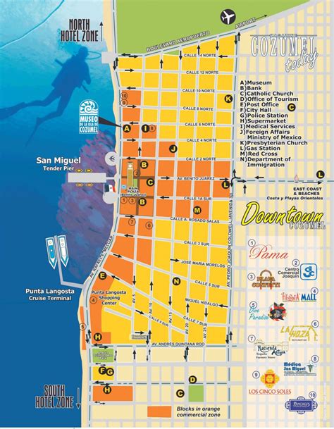 Cozumel Tourist Map And Travel Information | Download Free Cozumel within Printable Street Map ...