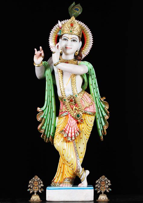 Makrana Marble Gopal Krishna Statue 39" (#80wm100): Hindu Gods & Buddha ...