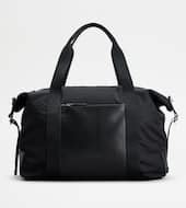 Man BLACK Duffle Bag in Fabric and Leather Large XBMTRKV0400SPFPZB999 | Tods