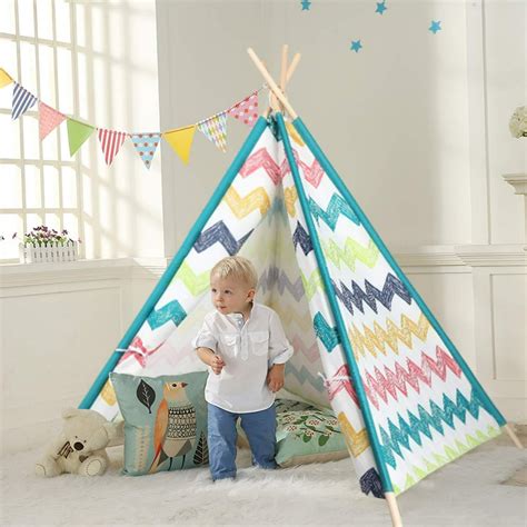 ALPHA HOME Teepee Tent for Kids Canvas Childs Play Teepee Tent Indoor & Outdoor with Carry Bag ...