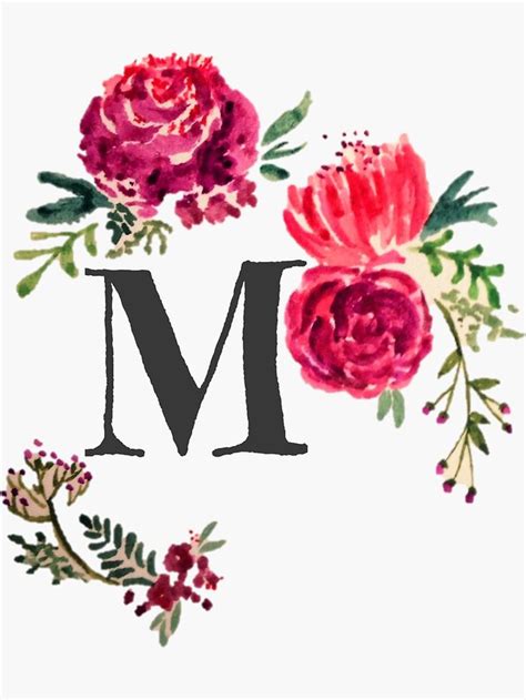 "Floral Monogram Watercolor Letter M" Sticker by SaraLoone | Redbubble | Watercolor lettering ...